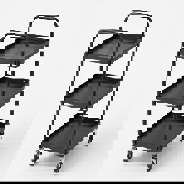 3-Tier Folding Trolley Utility Cart 150LB (Collapsible Tool Storage Lockable Wheels)