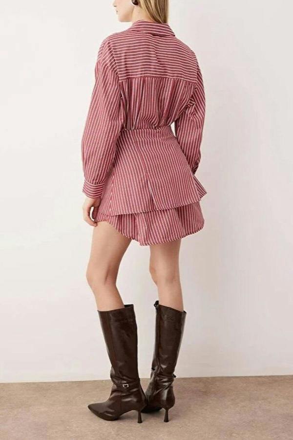 WOVCOR Striped Mini Woven Dress with Shirt Detail