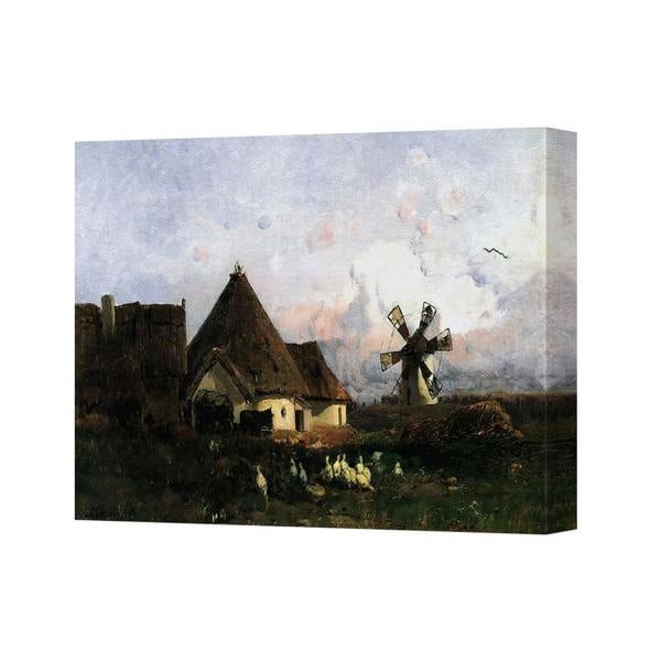 Benjamin Tate Design Canvas Wall Art Print Windmill Village At Dusk Rustic Farm Scene