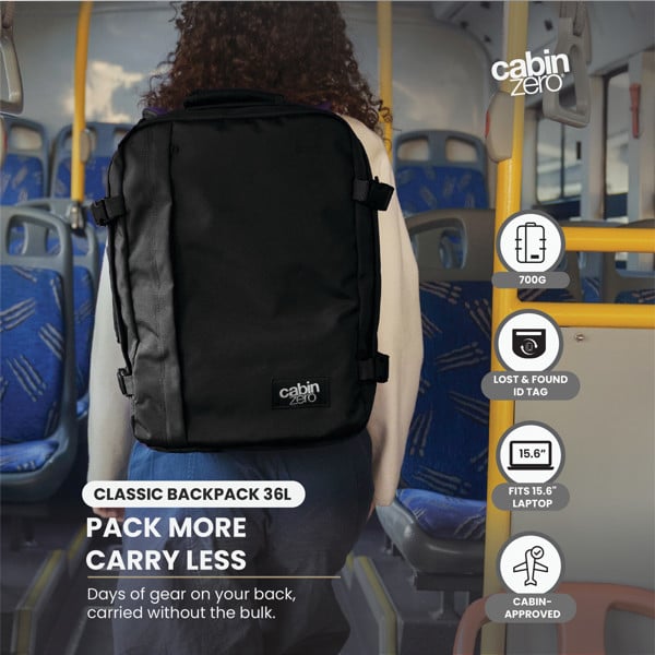 CabinZero Classic Cabin Backpack 36L, Carry On Travel Backpack for 5+ Day Trips, Lightweight & Durable