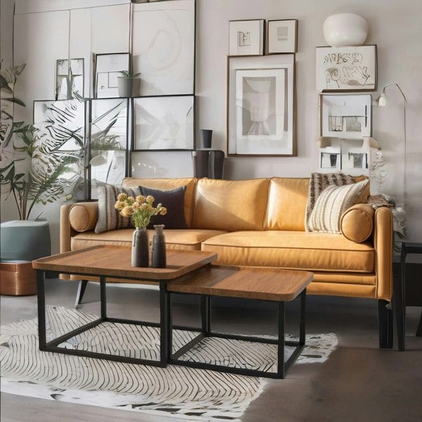 Rafaelo Mobilia 2PC Industrial Square Nesting Coffee Tables Rustic Brown