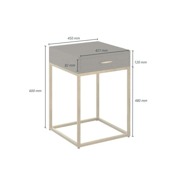 Wyld Haus Mandalo Brown Shagreen and Brass 1 Drawer Side Table
