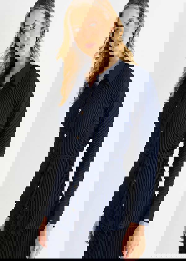 Gini London Navy Plisse Button Through Shirt