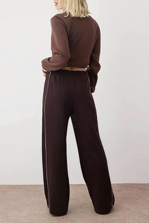 WOVCOR Wide Leg Knit Jogger with Piping Detail