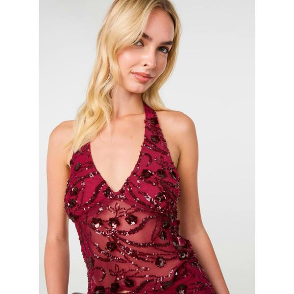 Pink Vanilla Floral Sequin Halter Top