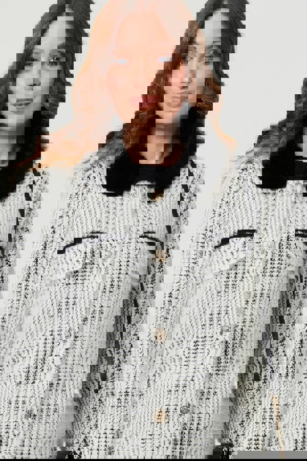 Black | Checked Faux Fur Long Sleeve Jacket
