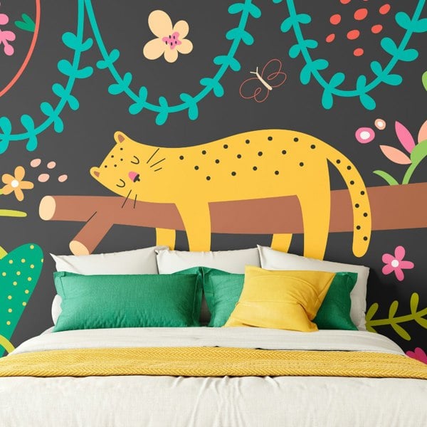Origin Murals Sleeping Jungle Leopard Wall Mural - Black