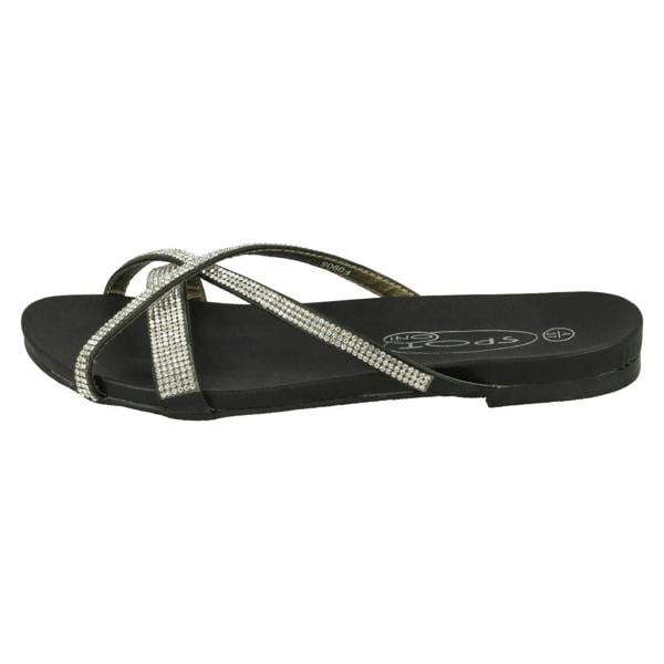 Spot On Ladies Spot On Diamante Flat Sandals