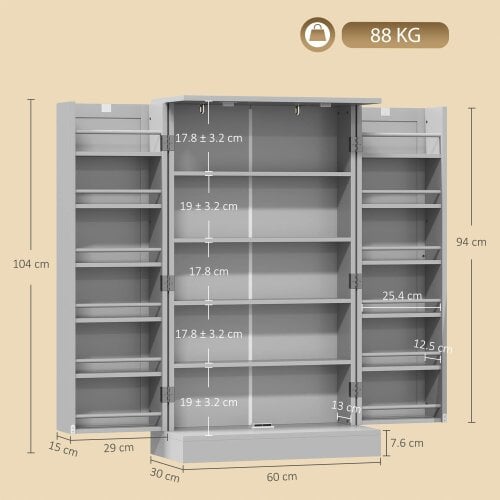 HOMCOM Kitchen Cupboard w/ 5 Tiers, 12 Spice Racks, Kitchen Storage Cabinet