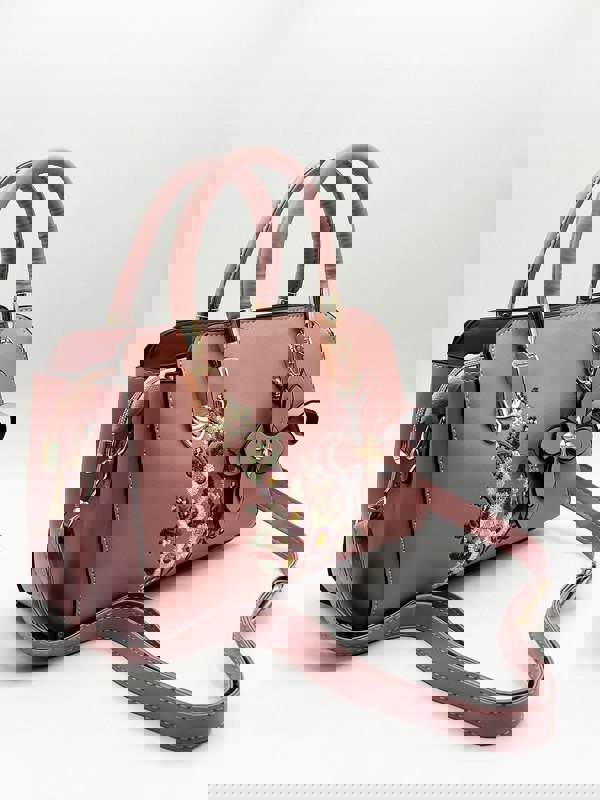 SVNX Embroidered Floral Rounded Grab Bag in Pink