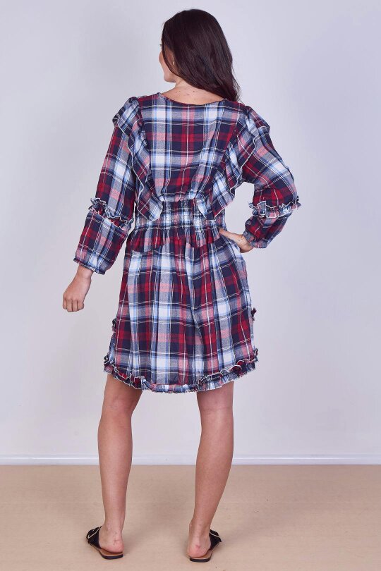 Frill Detail Check Smock Dress