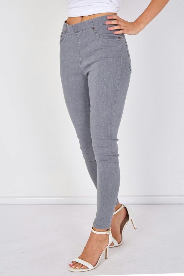 Elaina Fashion Grey Stretch Denim Jeggings - Grey - 85% cotton 13%polyester and 2% elastane