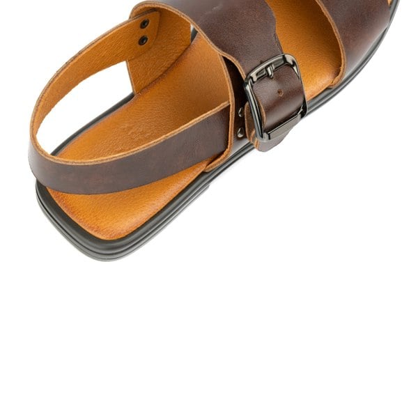 Embassy London Dixon - Brown - Women's flat leather sandals with wide double straps