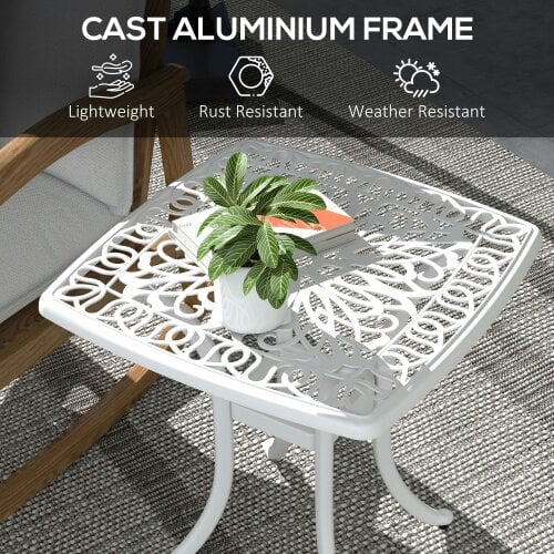 Wyld Haus Zisu Cast Aluminium White Square Outdoor Bistro Table With Umbrella Hole