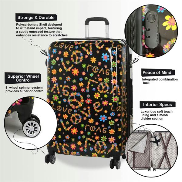 Snowball Hard Shell Printed Dual 4 Wheel Luggage Suitcase