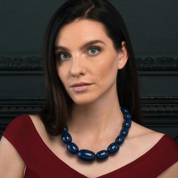 Zavana 20 inch Long Blue Oval Beads Statement Necklace for Women