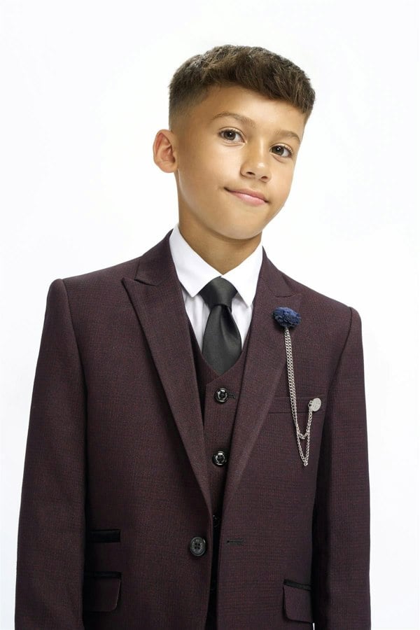 House of Cavani Boys Caridi Wine Three Piece Suit