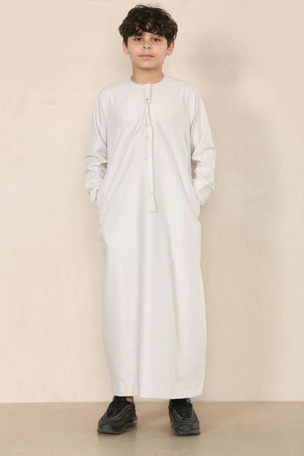 Infinity Leather Boy's Kids Thobe Emirati Jubba Islamic Clothing Kaftan Eid String Tassel