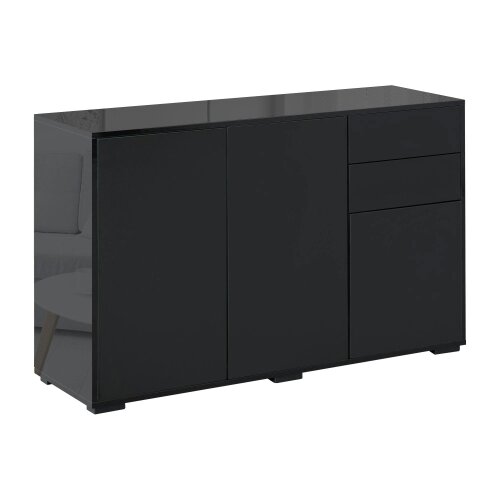 Wyld Haus Lino High Gloss Black Sideboard With Push Drawers And 3 Doors
