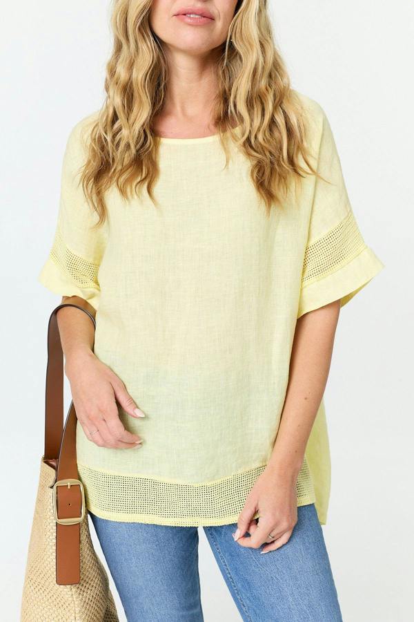 Yellow | Textured 1/2 Sleeve Relaxed Top