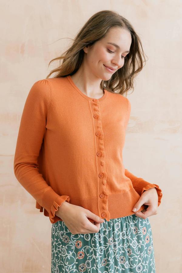 Lily & Me Lauren Ruffle Outfitter Cardigan Soft Orange