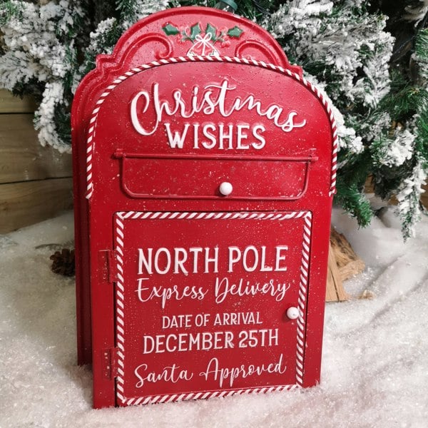Samuel Alexander 39cm Red with White Detail Christmas Santa Metal Post Box