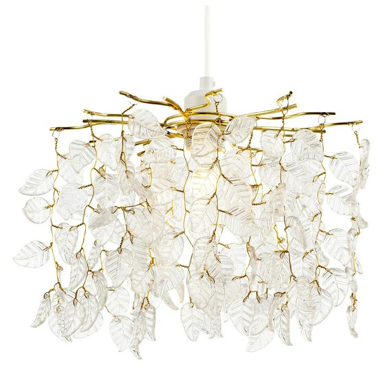 Happy Homewares Clear Glass Leaf Cascading Chandelier Pendant Shade in Gold Plated