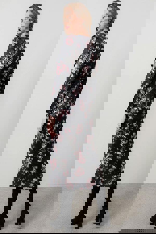 Lily & Me Celia Floral Print Satin Midi Dress Black