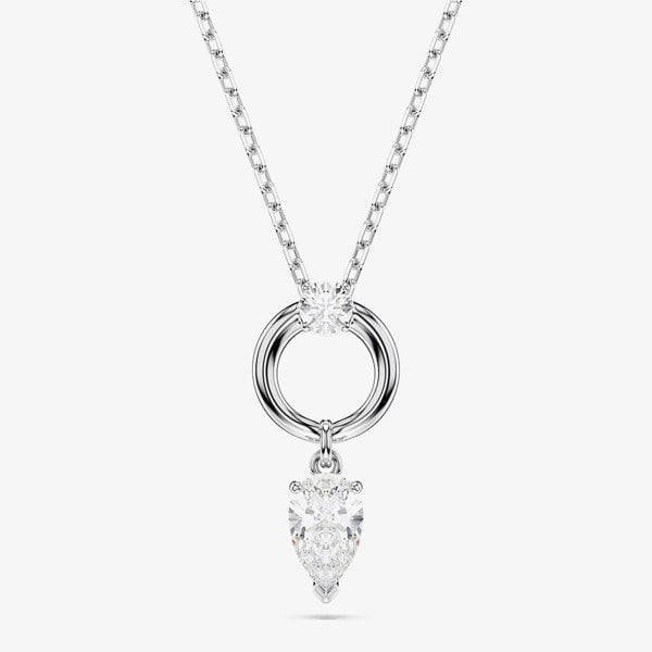Swarovski Mesmera Rhodium Plated Pear Cut Zirconia Halo Pendant Necklace 5723146