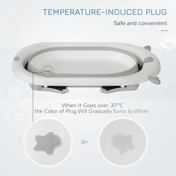 Foldable baby bathtub rim with temperature-style water plug and off-white frame