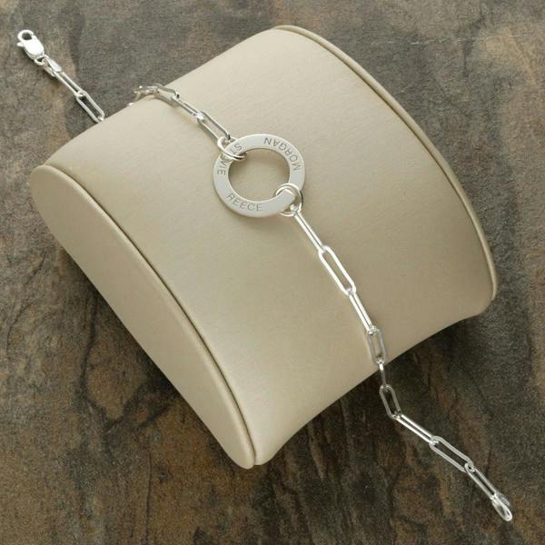 Christopher James of London Sterling Silver Paper Clip Link Bracelet With Engraved Ring