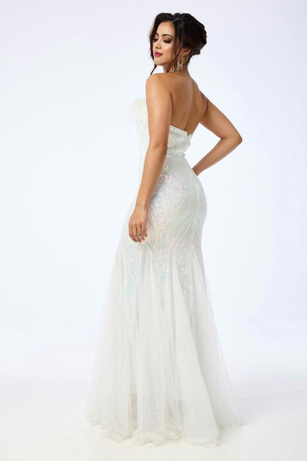 LuvForever Pearl - White Bandeau Sequin Maxi Dress