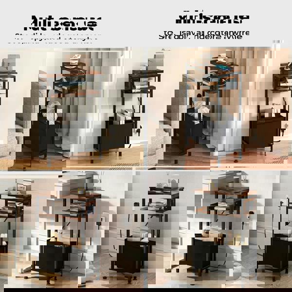 Levede Slim Side Table with Charging Station Storage Narrow End Table Sofa Living Room