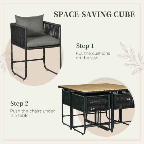 Wyld Haus Lilere Rattan Black 4 Seater Cube Garden Dining Set With Cushions And Rectangular Wood Grain Table