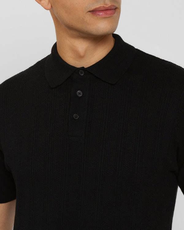 Steel & Jelly Textured Stripe Short Sleeve Polo Shirt