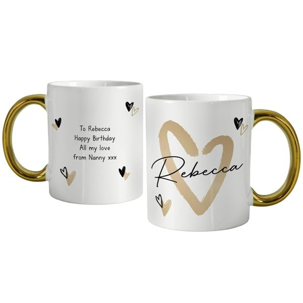 Personalised Memento Company Personalised Hearts Gold Handled Mug