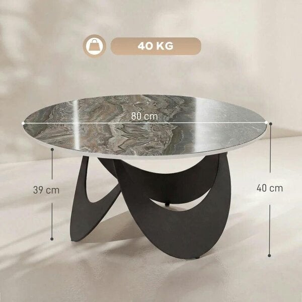 Coffee Table Sintered Stone Top Adjustable Foot Pads Modern Centre Table for Living Room Brown and Black
