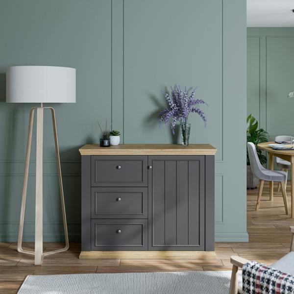 Furniture To Go Pontypool 3 Drawer & 1 Door Sideboard in Grey and Mauvella Oak