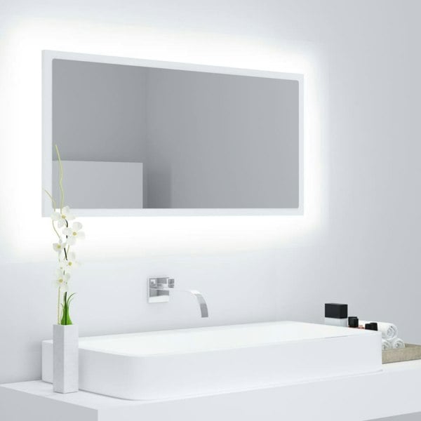 Berkfield LED Bathroom Mirror White 90x8.5x37 cm Acrylic