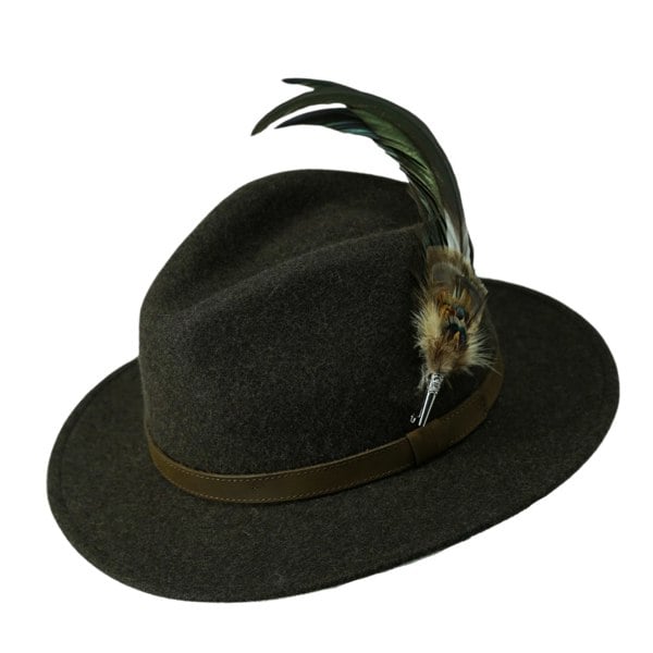 Gamble & Gunn Settler Fedora - Dark Brown With Feather