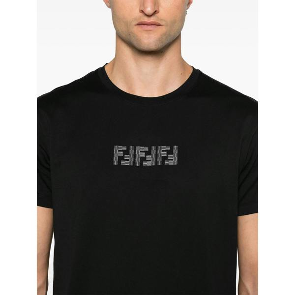 Fendi FF Labyrinth Embroidered T-Shirt   in  Black