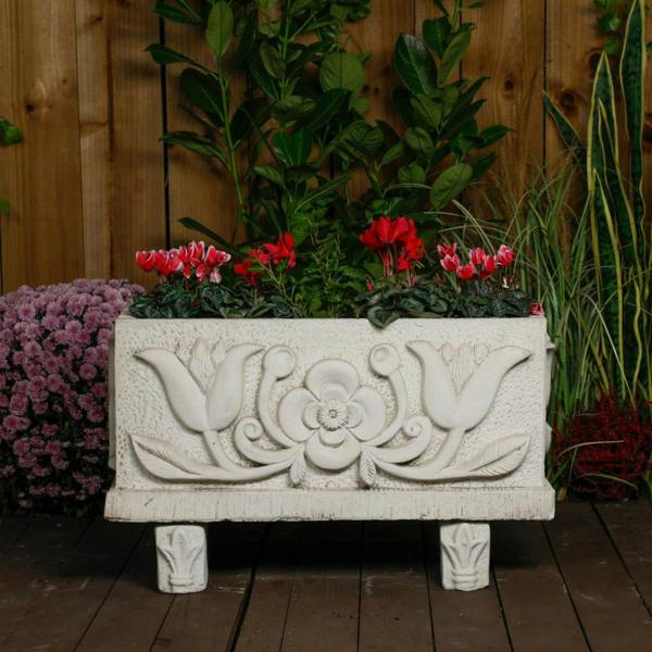 Small Tulip design White Stone Trough 