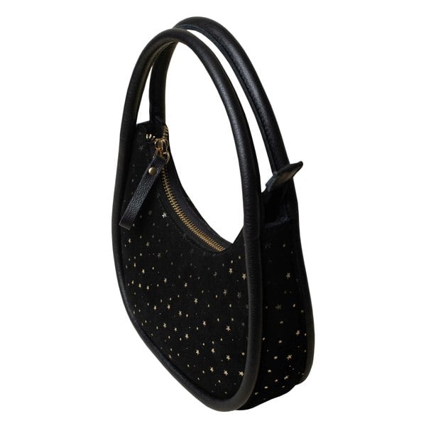 Assots London 'FESTIVE BAG' Black & Gold Star Sparkle Genuine Leather Shoulder Bag
