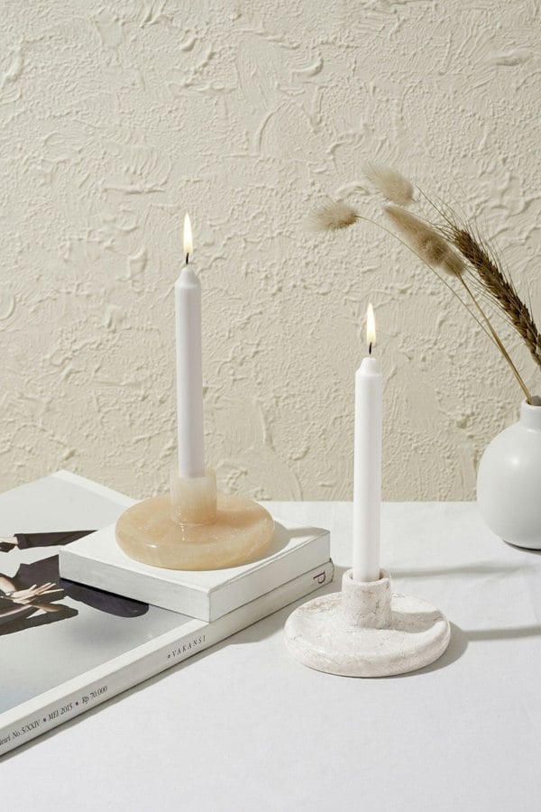 Coastal villa Homeware Marble Candle Stick Holder in onyx and beige