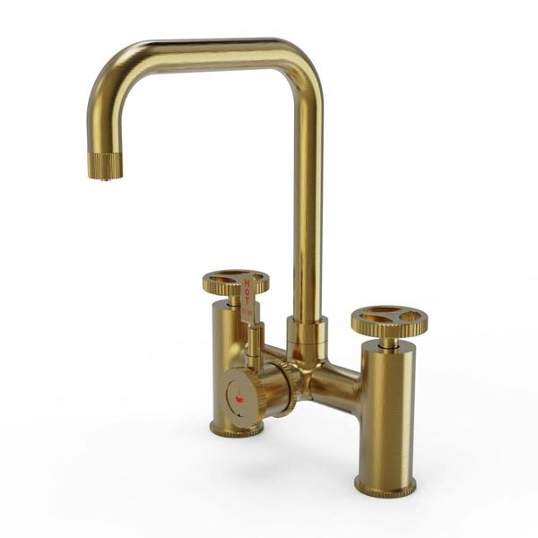 Flode kraft | Industrial Bridge Style 3 in 1 Instant Boiling Tap | Brushed Gold Finish