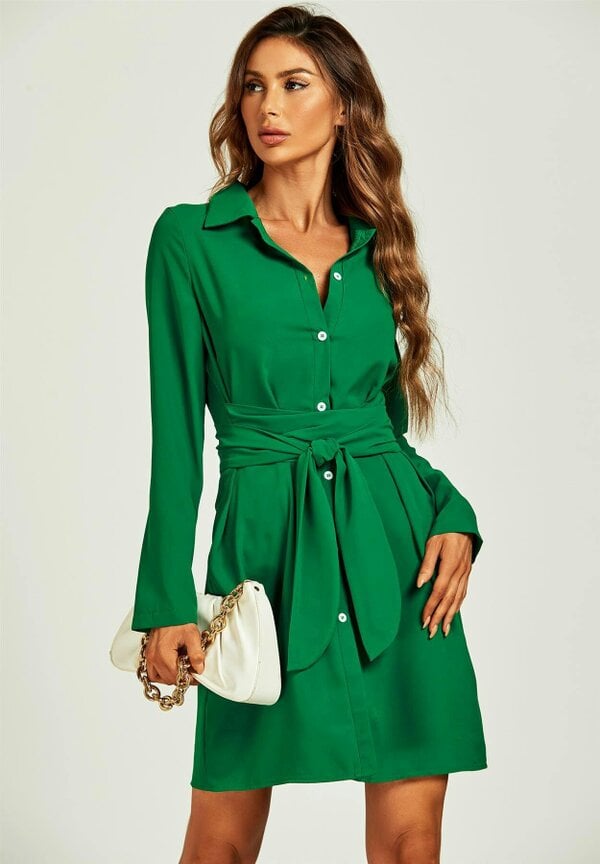 FS Collection Shirt Mini Wrap Dress In Green