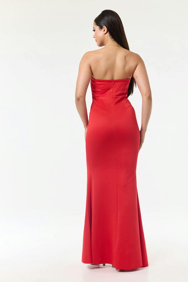 LuvForever Red Bandeau Side Slit Maxi Dress