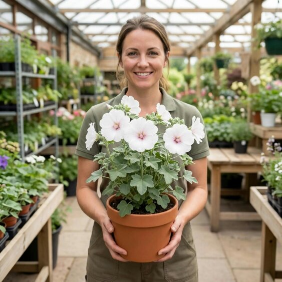 Lavatera Barnsley Baby 2L Pot – Hardy Flowering Shrub with Soft Pink Blooms