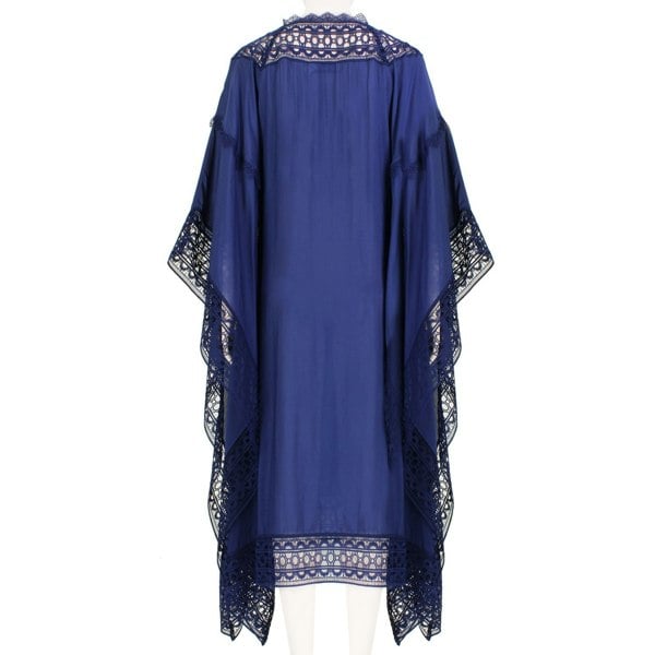 Self Portrait indigo blue sheer panelled floaty kaftan dress