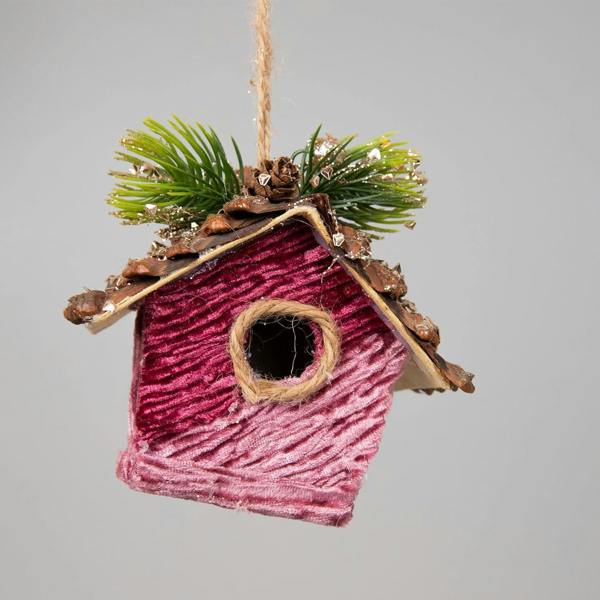 10x11cm Pink Burgundy Birdhouse Hanging Decoration Set, 3 Pack Fairy Tale Tree Ornaments image 3